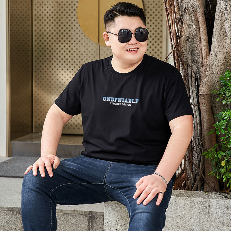 Chubby Short-sleeved T-shirt Men's plus size Pure Cotton Loose Plus Fertilizer Oversized T-shirt Men's Combed Cotton Trendy Half-sleeved Base-layer Shirt