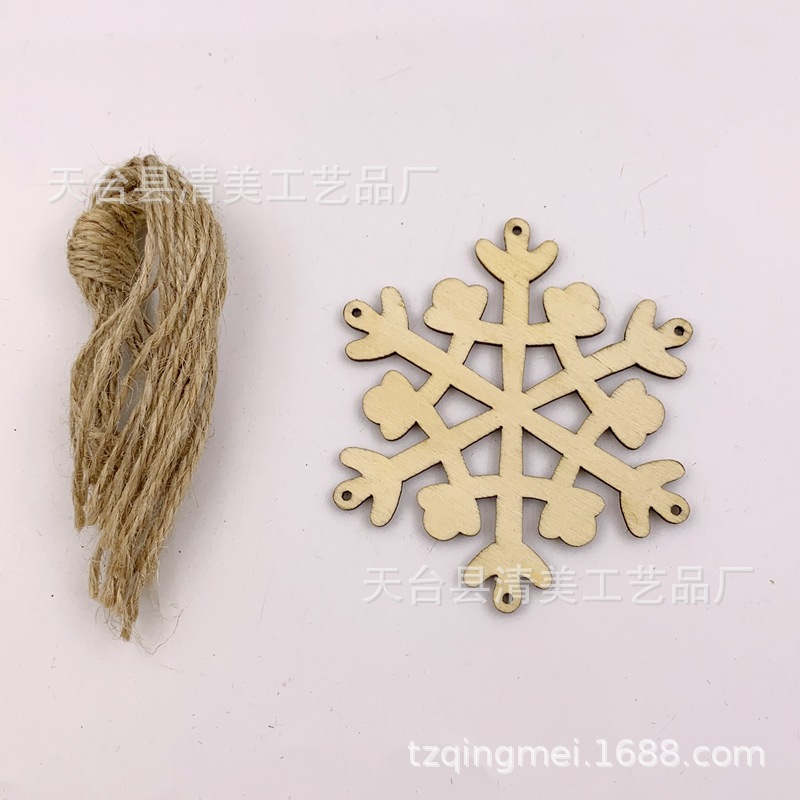 80mm troncos huecos copo de nieve piezas de madera 10 paquetes de copo de nieve de Navidad de madera con cuerda de cáñamo