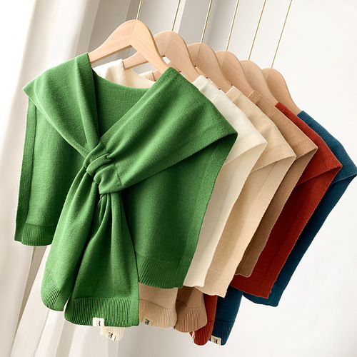 New  Korean Dongdaemun Cross-Shoulder Shawl with Decorative Woolen Scarf for Women, Korean Style, Versatile Knit Scarf