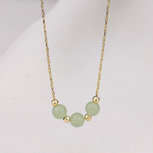  New Passepartout Transfer Ball Beads Clavicle Chain Retro National Trend Pendant Sansheng Necklace Bestie Gift Chalcedony