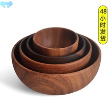 1Pc Wooden Bowl Japanese Style Wood Rice Soup Bowl Salad跨境