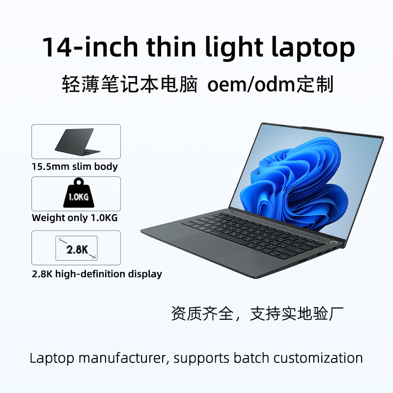 New Oem Customized 14inch Wireless Laptop, High-End Gaming Notebook, High-End Office and Study Thin and Light Notebook