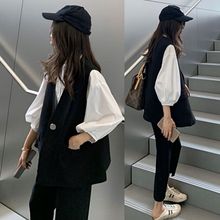 UNMUN加肥加大码时尚套装女秋装胖mm西装马甲衬衫裤子洋气三件套2