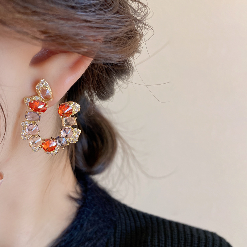 Retro Water Droplets Copper Inlay Zircon Ear Studs 1 Pair