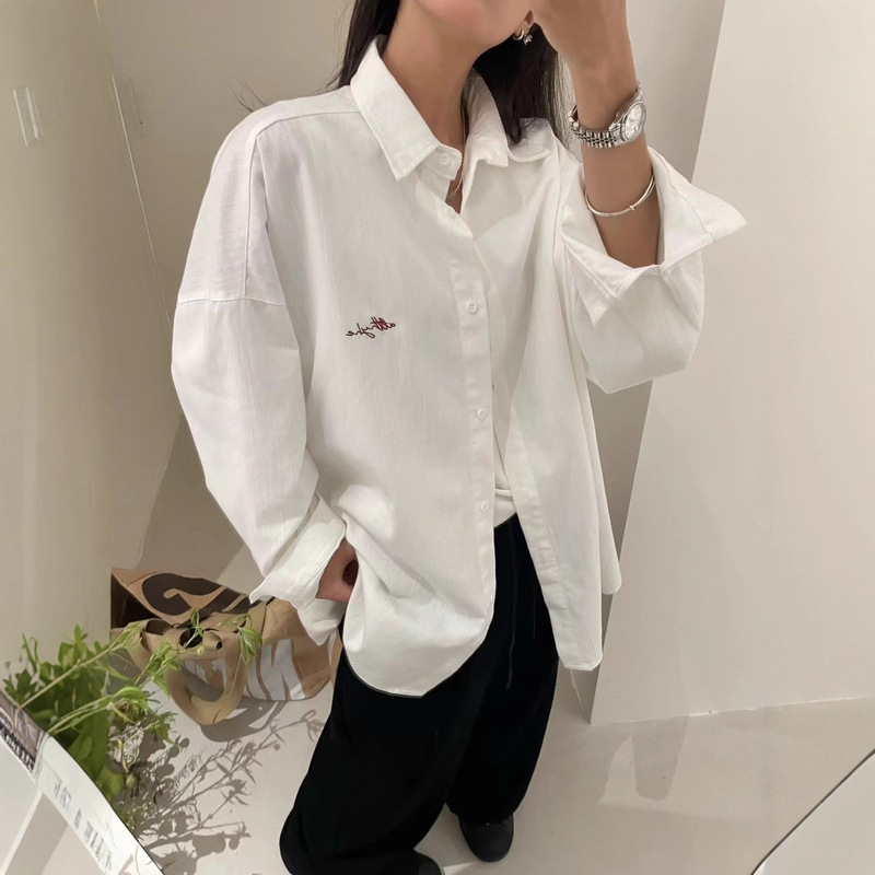 大7女32395秋季韩版宽松大码胖mm休闲慵懒风长袖刺绣字母衬衫上衣|undefined