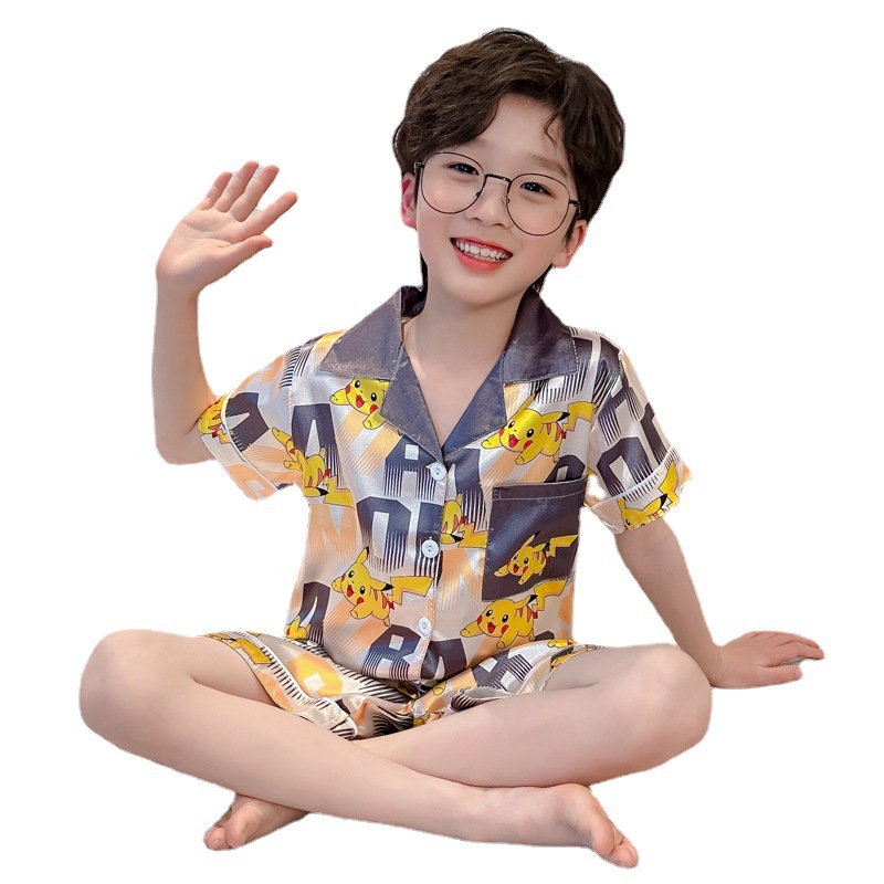 Pijamas infantiles niños de manga corta niños de verano lindos bebés seda delgada niños cardigans ropa para el hogar
