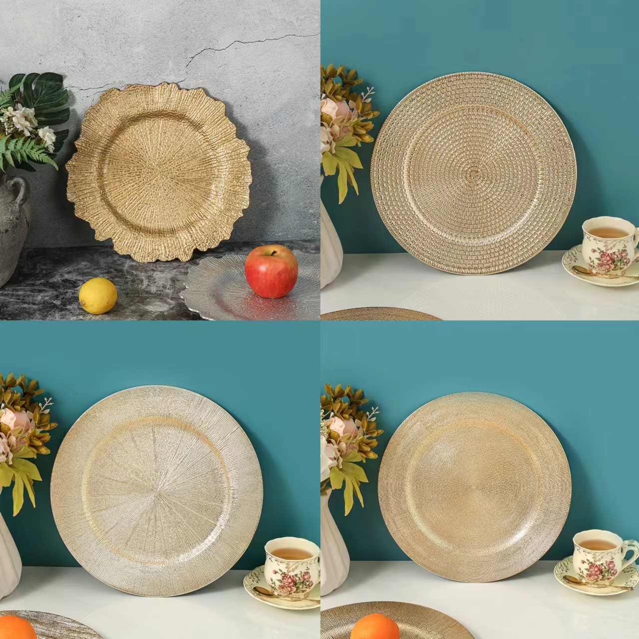 Placas de carga transfronterizas de comercio exterior en stock, platos de frutas retro de alta calidad, platos de bocadillos de pasteles caseros de salón