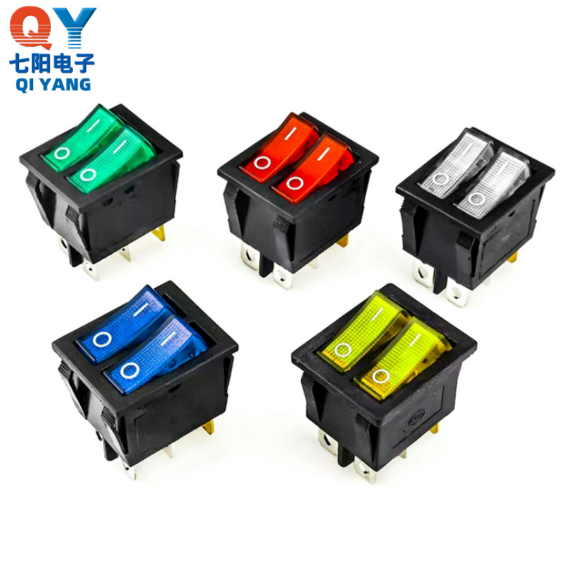双联船型开关翘板kcd3电饼铛带灯电源开关油汀6脚2档船形开关