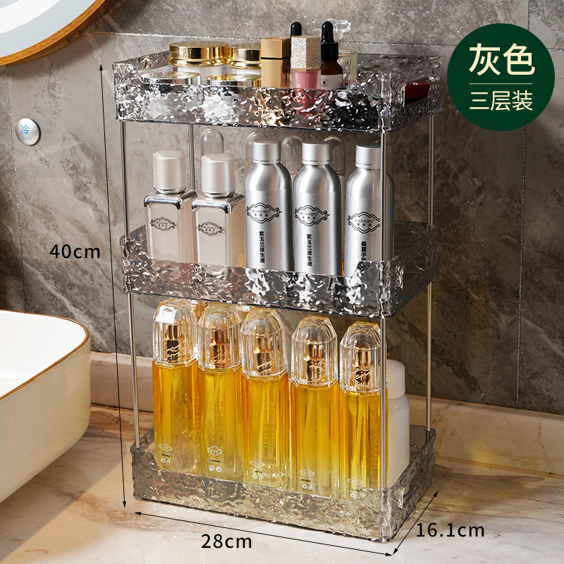 Transparente de lujo ligero de almacenamiento de cosméticos de escritorio de alta botella de productos para el cuidado de la piel de múltiples capas de cosméticos de tocador estante de almacenamiento