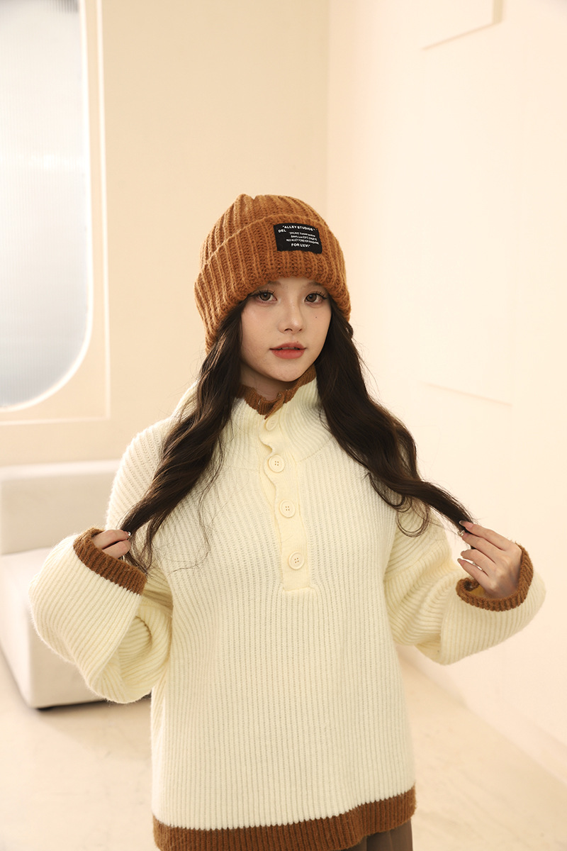 Lana oversize tinta unita per autunno e inverno, pile lavorato a maglia, versione coreana, coppia femminile all'aperto, escursioni calde_voghion.com