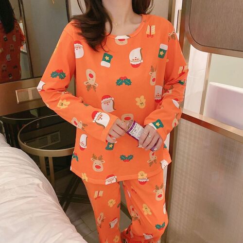 Direct Selling Spring and Autumn Slim Fit Long Sleeve Sleepwear for Women Casual Round Neck Cute Cartoon Lady Homecoming Set for Autumn and Winter