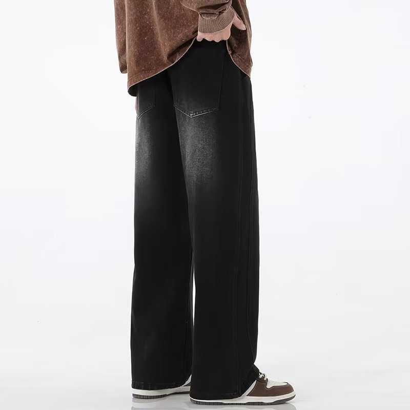 Vintage americano lavado 2024 primavera y otoño jeans pesados marca de moda ins pantalones anchos sueltos rectos para hombres de la calle