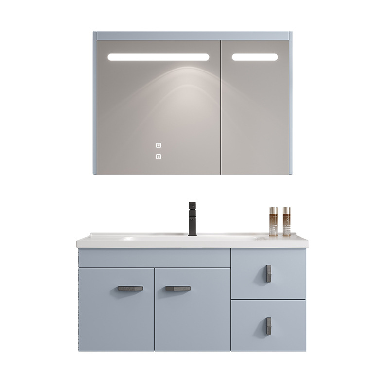 Gabinete de baño de acero inoxidable azul simple combinación de cerámica en una bañera lavabo gabinete