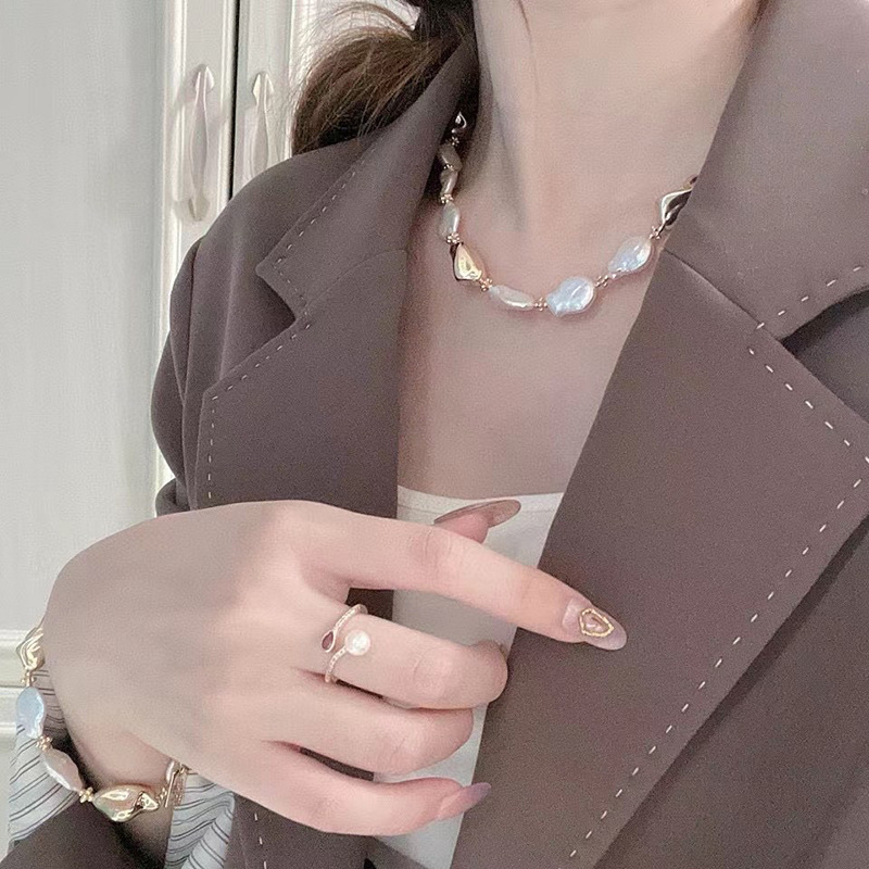 异形不规则巴洛克珍珠项链14k注金时尚轻奢OT扣天然淡水珍珠颈链