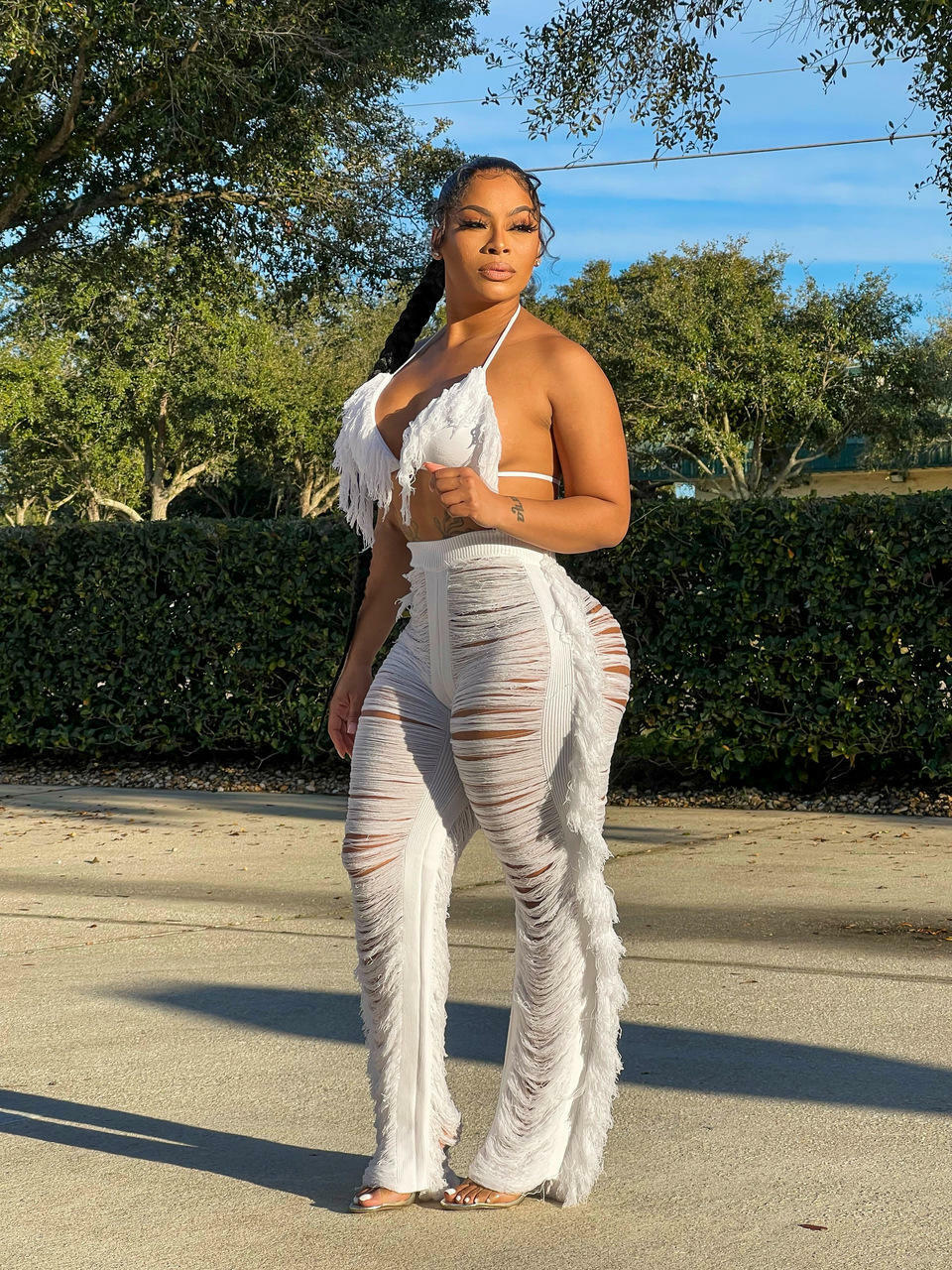 Women's Clothing summer new women's sexy tassel knitted pants suit_voghion.com