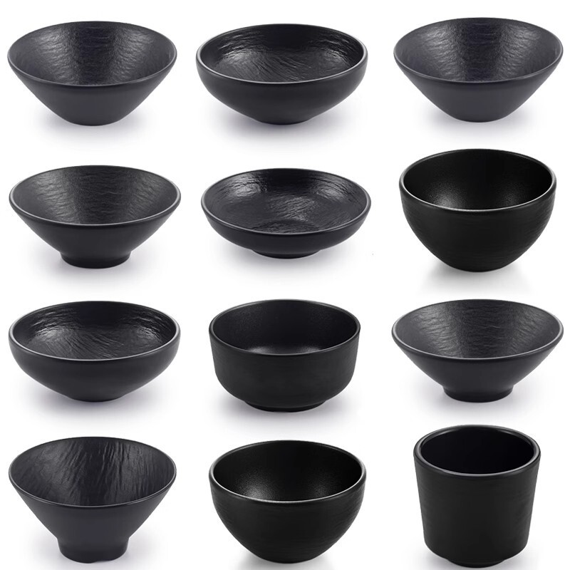 Creative Hotel Fast Food Small Soup Bowl Imitation Porcelain Melamine 4.5inch /5 Inch Rice Bowl Black Anti-Fall Hot Pot Dipping Sauce Bowl
