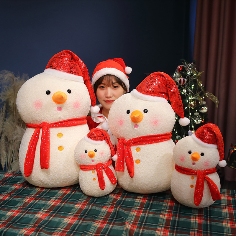 跨境女生可爱雪人毛绒玩具小雪人公仔礼物抱枕布娃娃圣诞老人玩偶