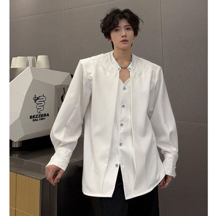 Trendy Brand Stylish Long-Sleeve Lace Shirt with Unique Embroidery Design and Versatile Shoulder Pad Shirt Trendy Brand Stylish Long-Sleeve Lace Shirt with Unique Embroidery Design and Versatile Shoulder Pad Shirt