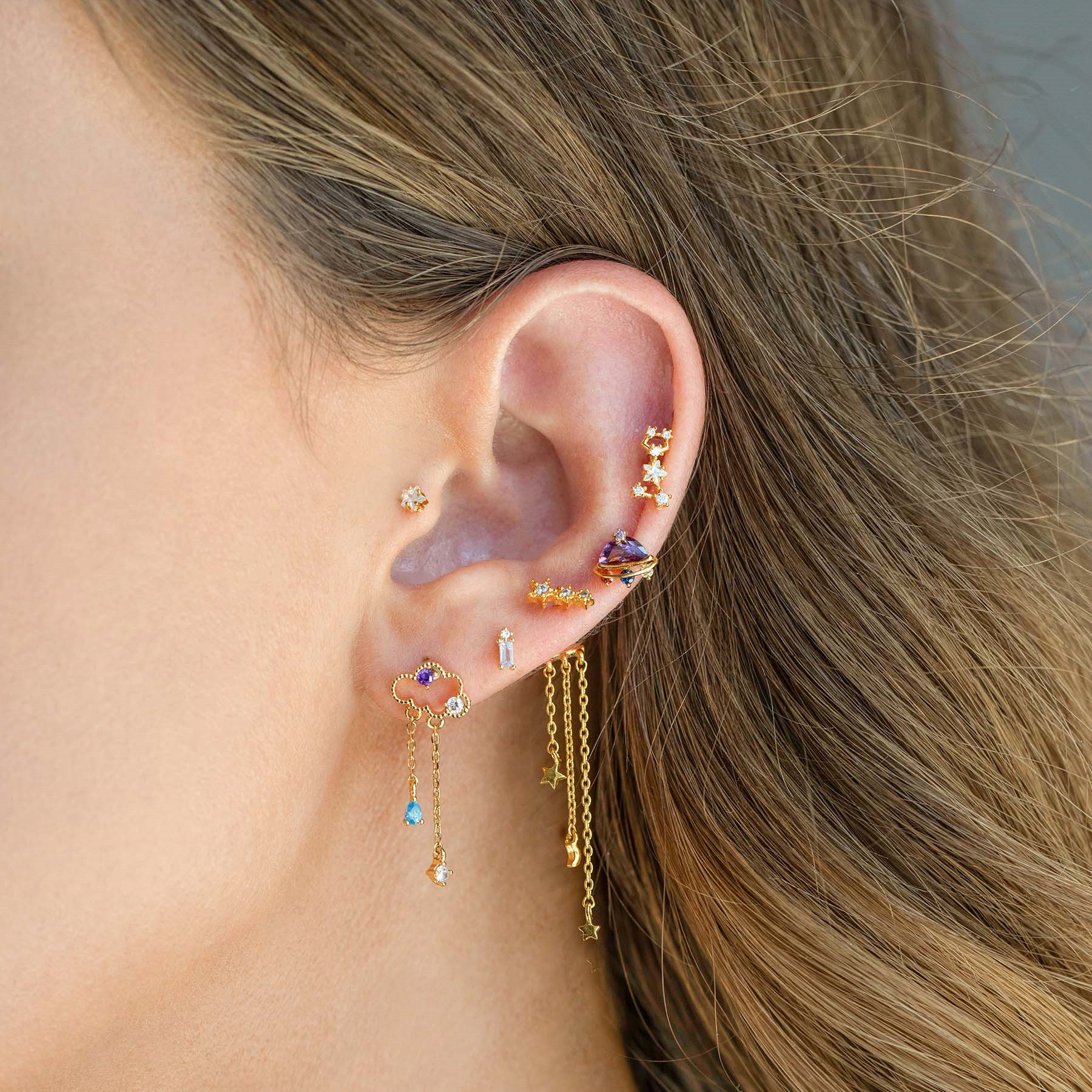 Lady Geometric Brass Ear Studs Metal Gem Copper Earrings display picture 2