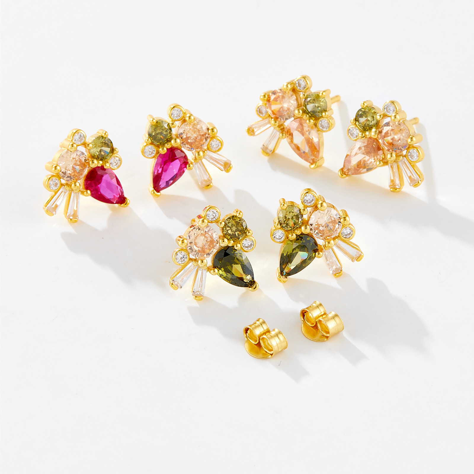 925 Sterling Silver Material 1 Pair 925 Sterling Silver Zircon Geometric Water Droplets Ear Studs