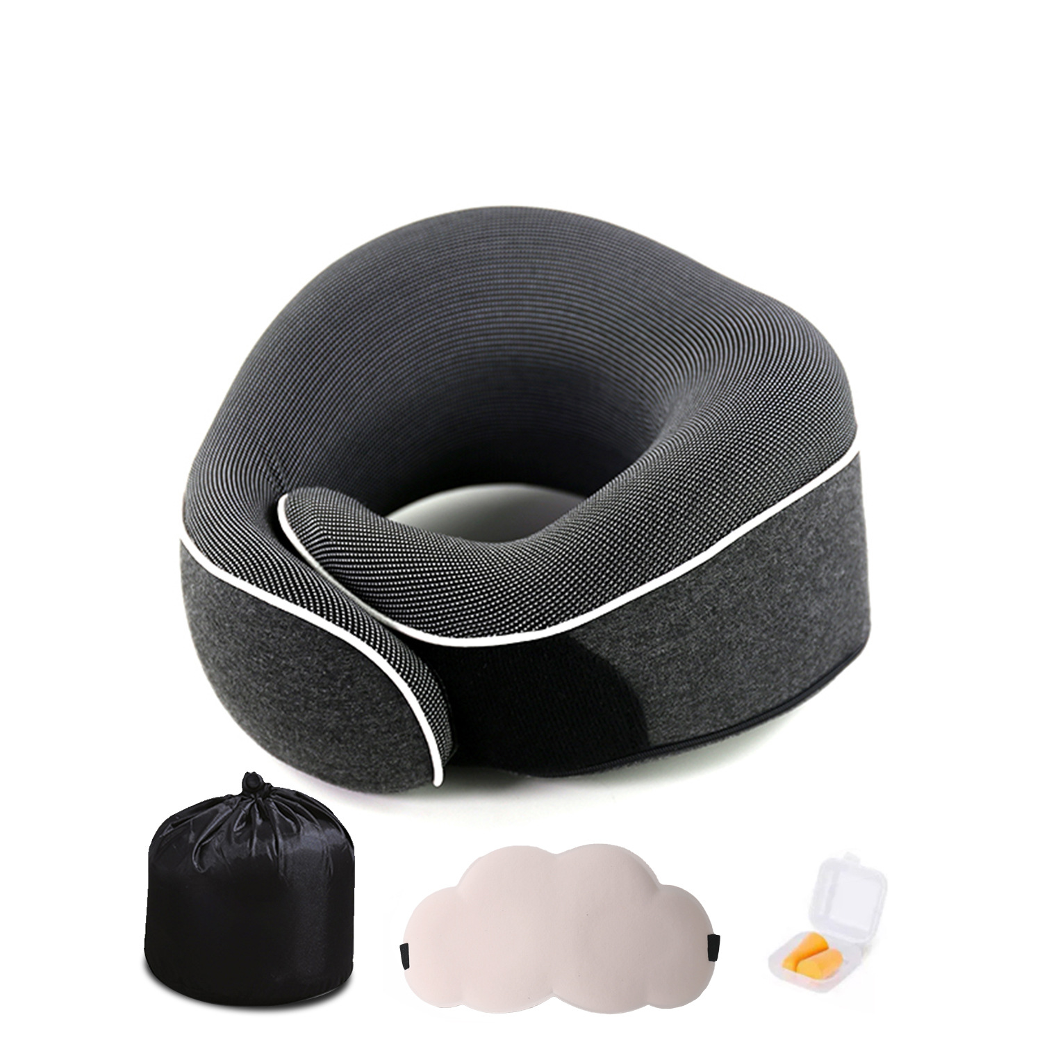 Nuevas almohadas de cuello transfronterizas almacenables de memoria de viaje almohadas de algodón nubes de ojos tapones de auriculares caja de regalo en stock