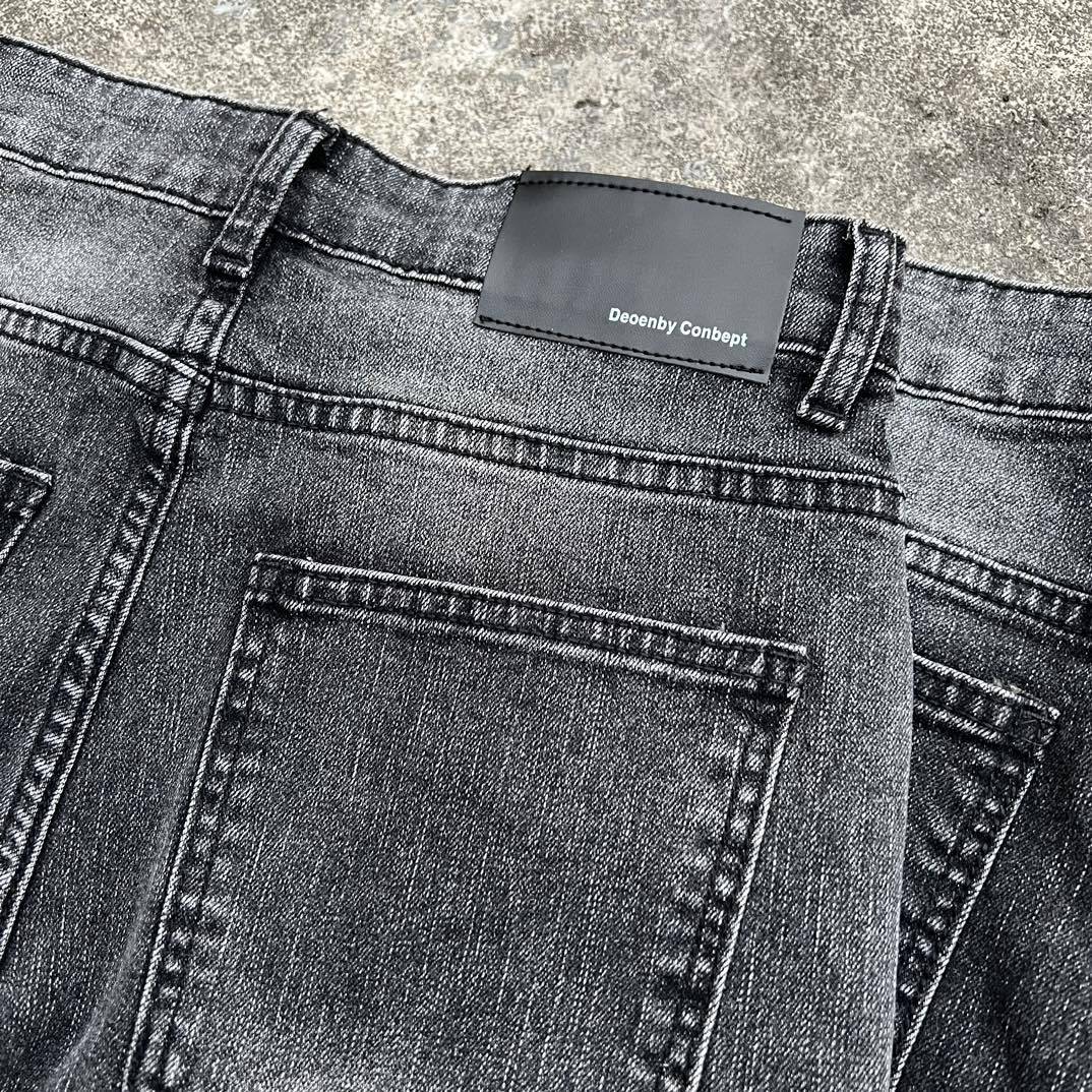 DC Retro Black Bamboo Cotton Flared Jeans High Version Faded Lightning Pattern for Men And Women mid Waist Straight Pants_mkmklike.com