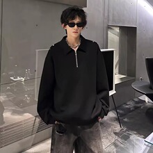 黑色半拉链百搭卫衣男款春春秋季痞帅高级感铆钉长袖t恤套头上衣