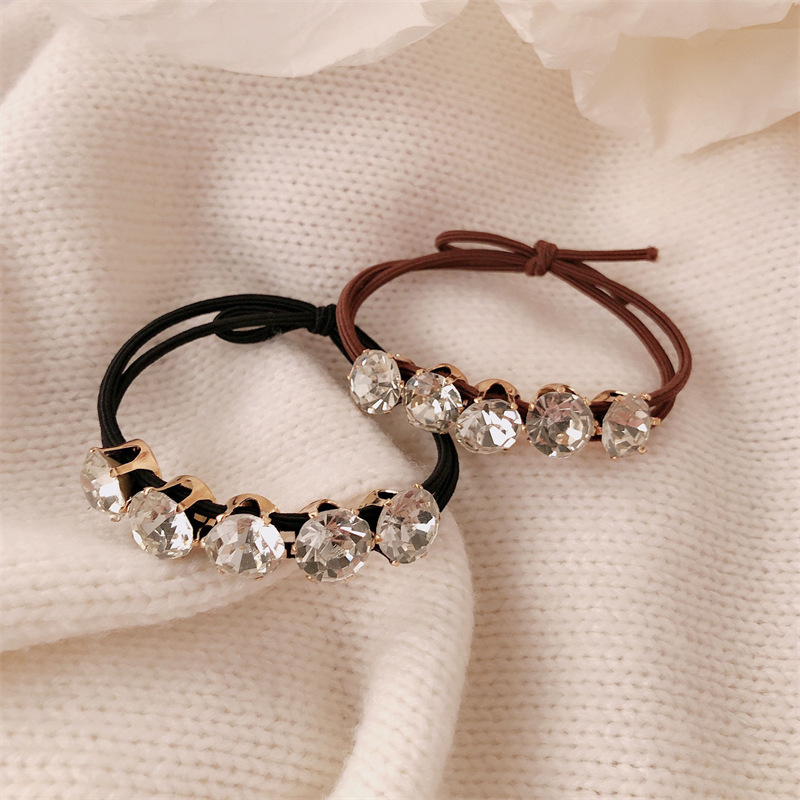 Cuerda de cabeza de diamantes de imitación para mujer, cola de caballo, temperamento simple retro, cuerda para el cabello de alta gama, banda de goma, cabeza de bola, banda de goma, lazo para el cabello, accesorios para el cabello