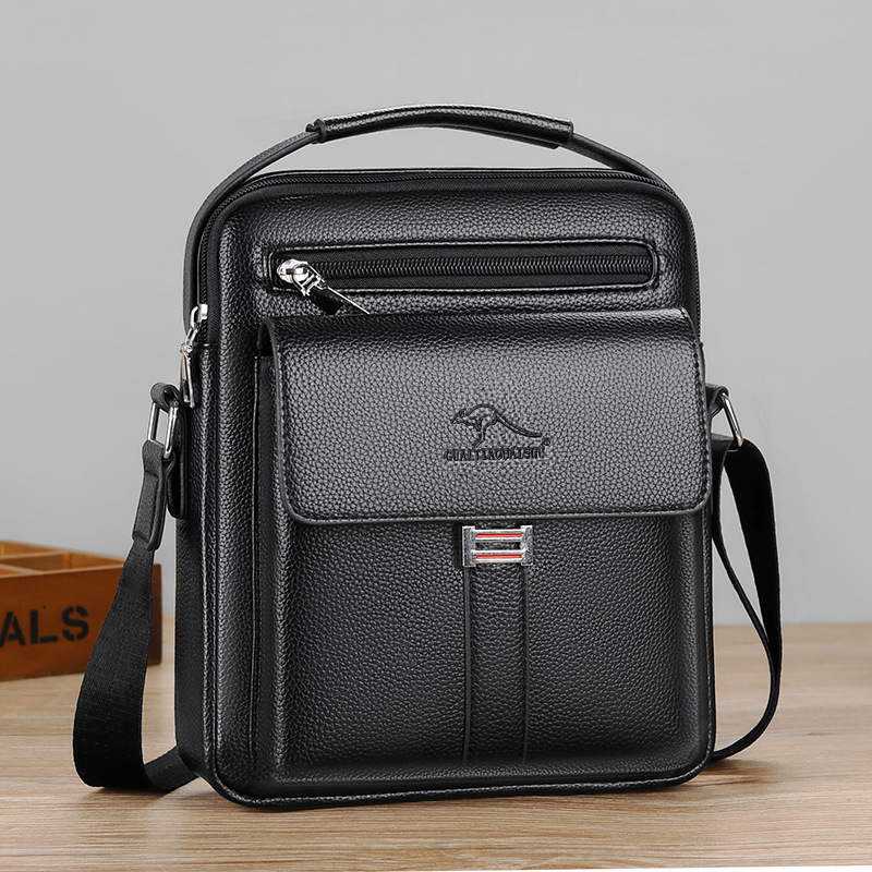 Men's Pu Handbag Crossbody Bag Business Commuter Bag with Lychee Pattern, Single Shoulder Small Bag, Multi-Layer Large Capacity Casual Men's Bag