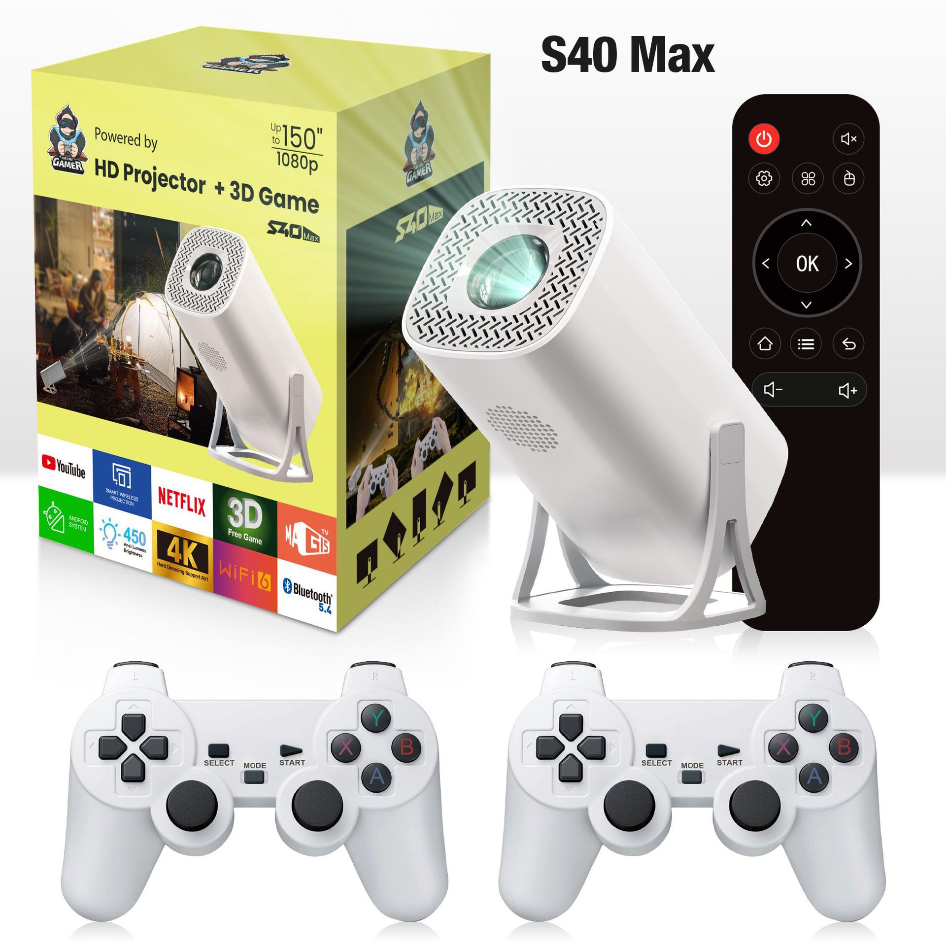 S40Max Projector Game Console Hot Model Equipped with Overseas Android System Home Office Projector