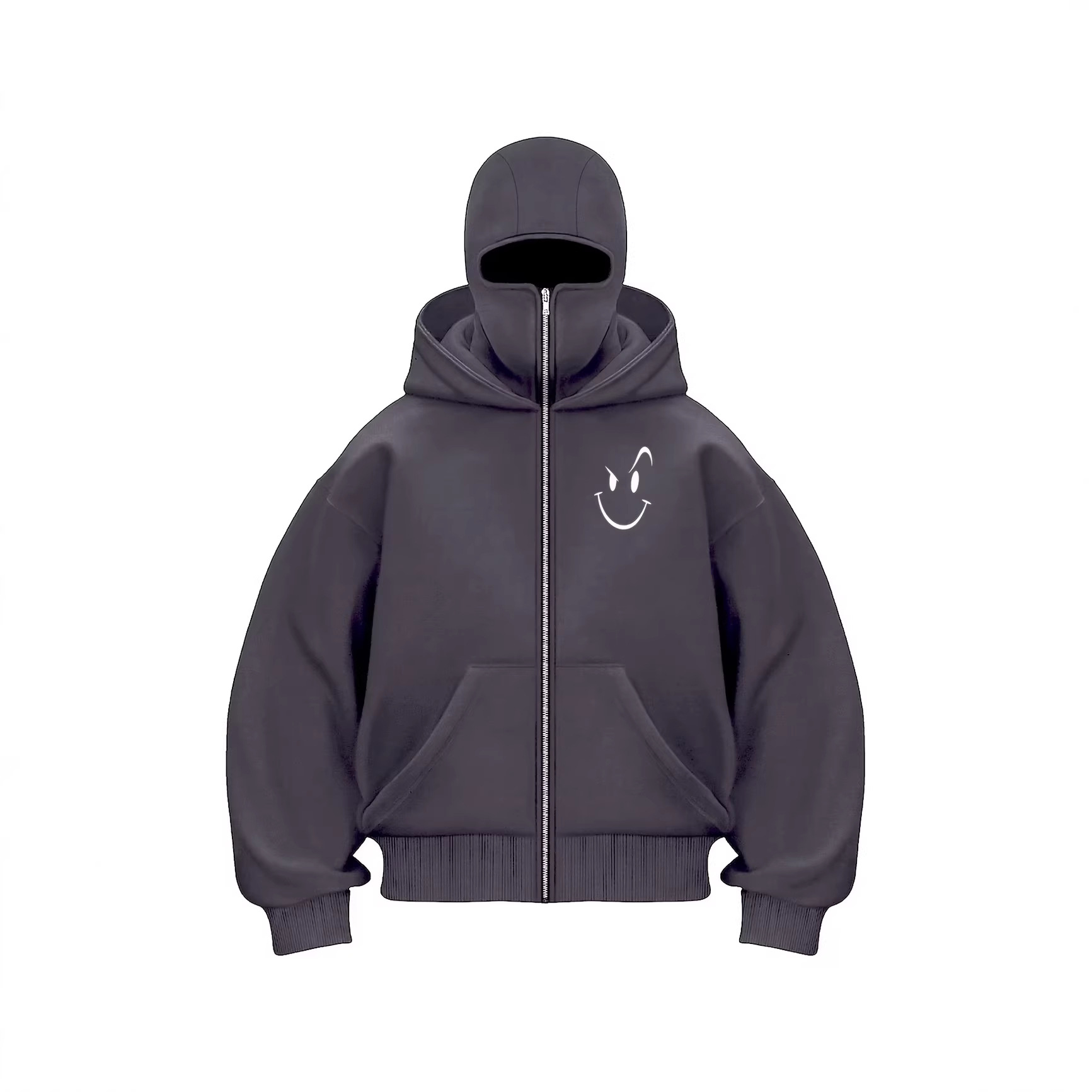 Women's Clothing Fleece Lined Hooded Cardigan Coat Smiley Face Print Double Layer Casual Style Autumn Winter Fashion_ecoleips.com