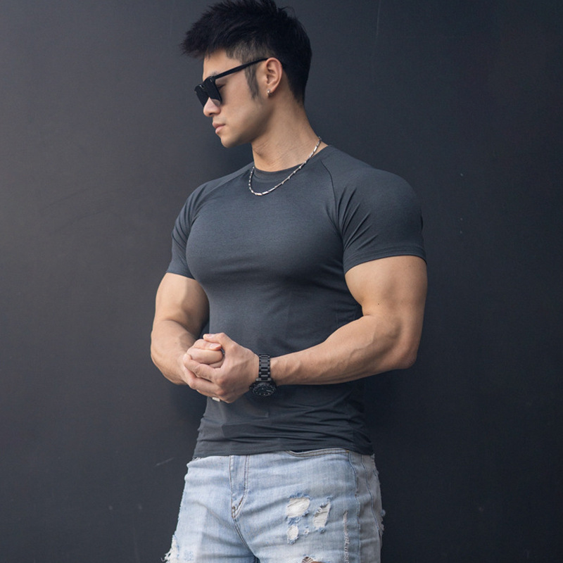 Summer New Fitness T-Shirt Men's High-Elastic Quick-Drying Tight Top Muscle Training Clothes Breathable Sports Short-Sleeved Men's