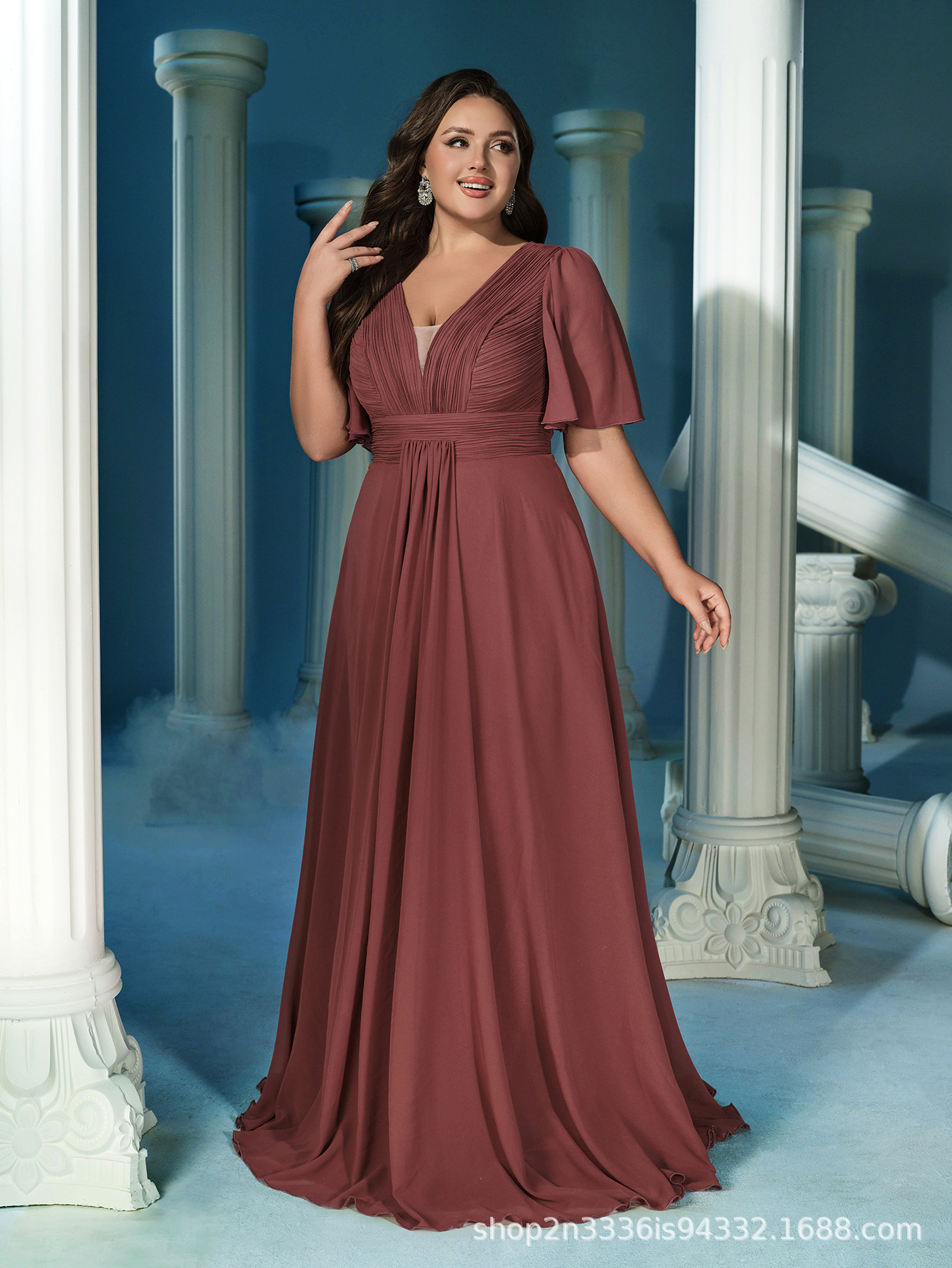 2024 nuevo tamaño transfronterizo V-collar chiffon vestido de dama de honor colgante vestido de lujo ligero