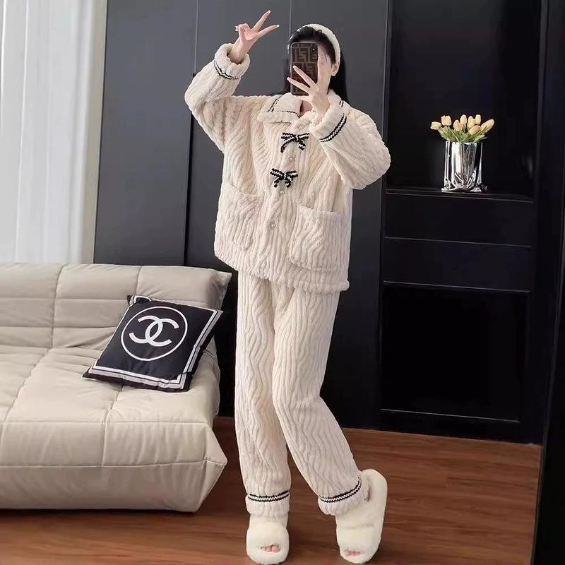 加厚珊瑚绒睡衣女加厚甜美开衫可外穿毛茸茸家居服新款女士保暖衣|undefined