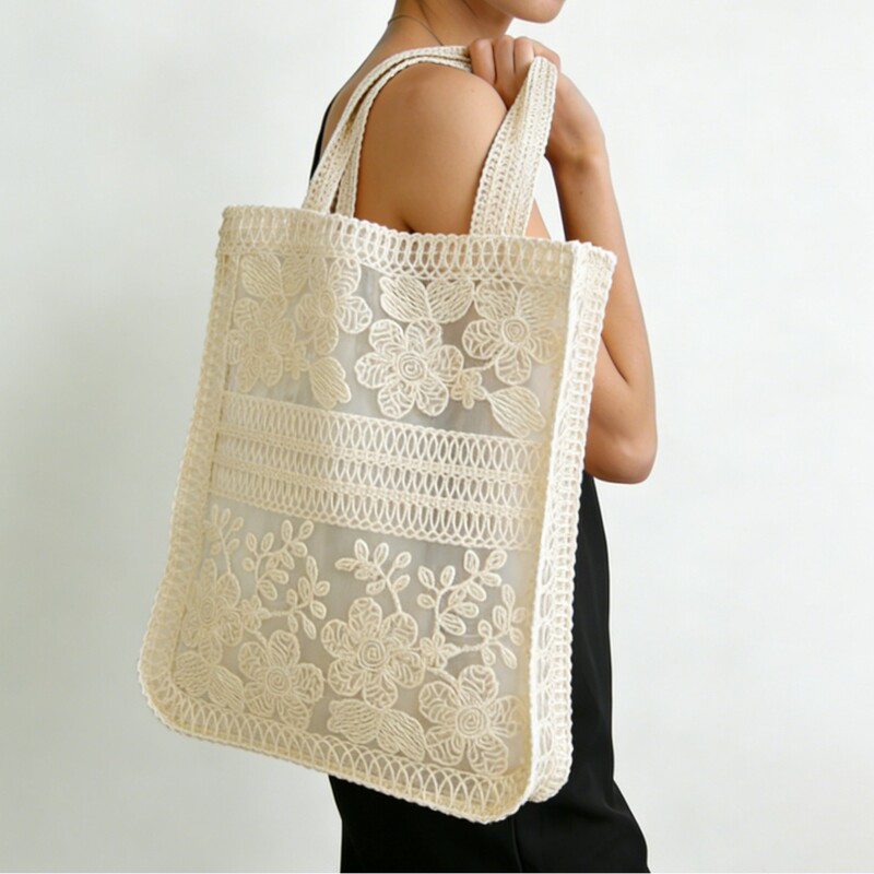 Fashionable Shoulder Bag, Hand-Held Tote Bag, Large Capacity, Trendy Hollow Woven Bag, Vintage Straw Bag, Women's Mesh Bag