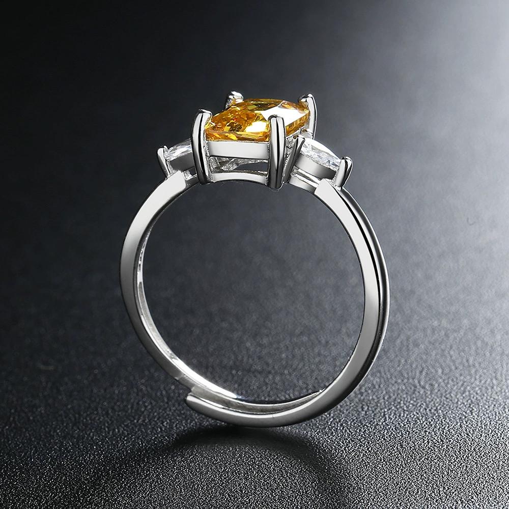 Ring rectangular zirconium, adjustable open band, Korean simple elegant, copper or platinum