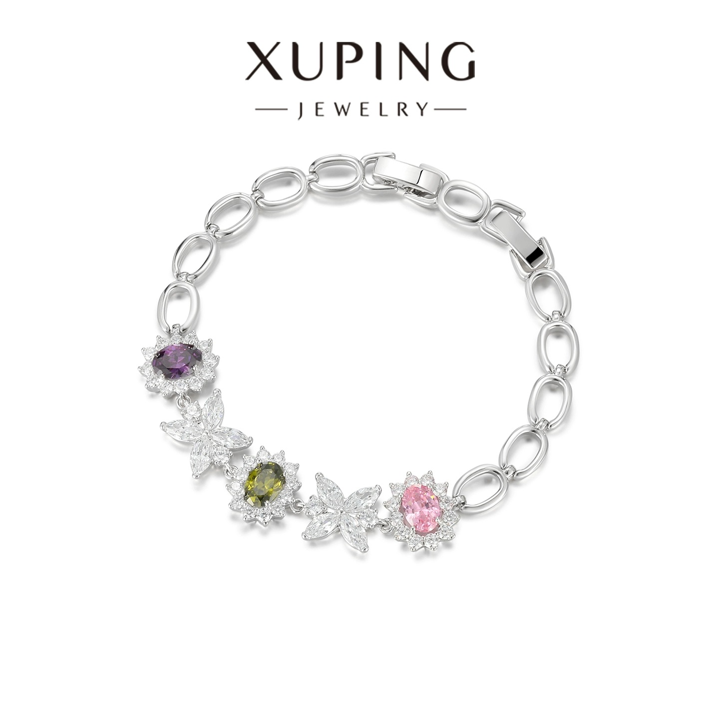 Xuping serie de pulseras de lujo ligera de gemas artificiales aleación de cobre chapado blanco mariposa joyas al por mayor