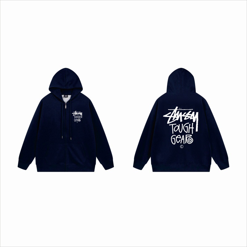 ヨーロッパとアメリカの Stussy スチューシー レタープリント ブラック 8 ジッパー プラス ベルベット フード付き秋冬スウェットシャツ メンズ レディース ジャケット|undefined