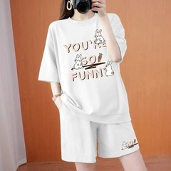 短裤套装夏季轻薄透气休闲女装两件套多巴胺显瘦大码短袖宽松洋气