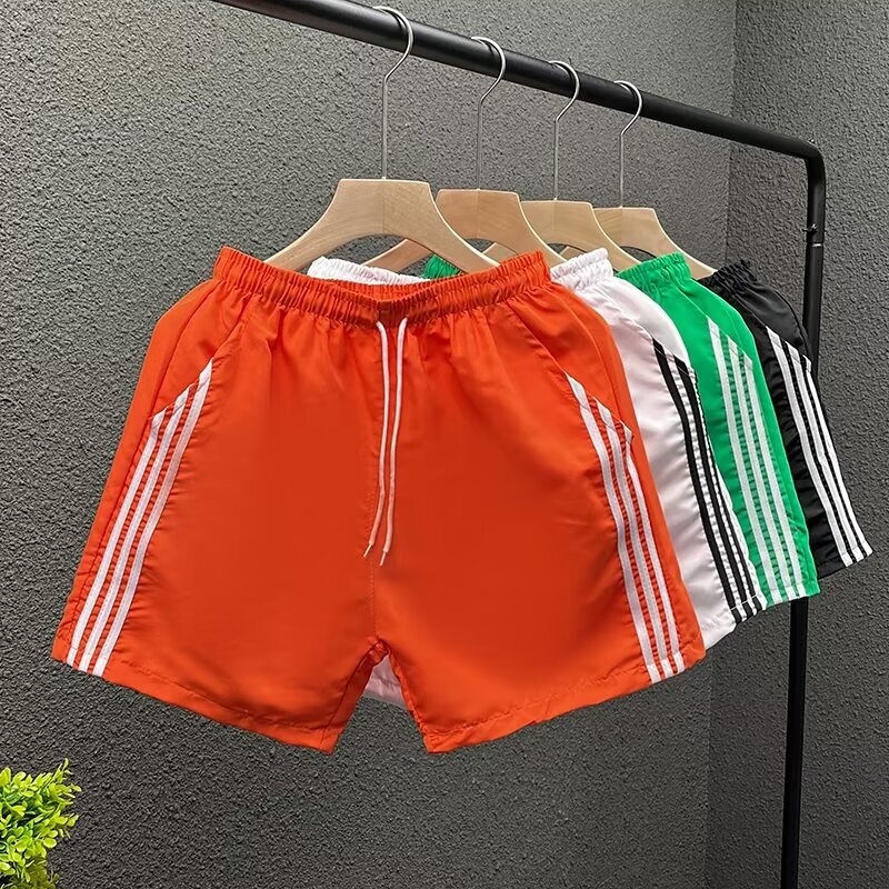 Striped Shorts Men's Summer Quick-drying Outer-wear Loose Three-part Pants Social Spirit Guy Sports Casual Beach Pants Women