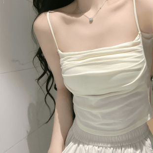 2024 New Style Pleated Pure Desire Camisole with Breast Pads for Sexys, Slim Fit, Inner Wear and Outer Wear, Rayon Beautiful Back