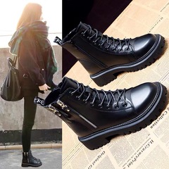 Korean style ankle boots leather surface 2023 new Martin boots thick bottom mid-calf cotton shoes women's shoes knight ladies' single shoes 