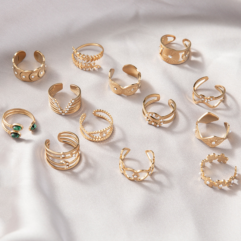 Fashion Geometric Stainless Steel Plating Artificial Pearls Zircon Open Ring