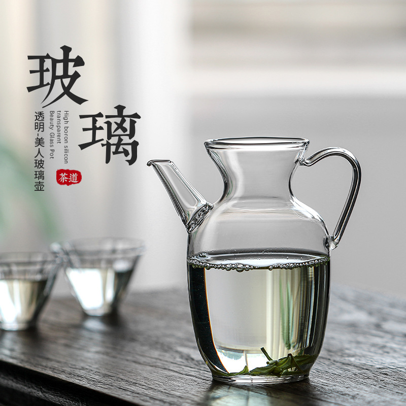 Small Green Mandarin Glass Teapot, Sino-Style, for Home Use, High-Temperature Resistant, Suitable for Brewing Green Tea