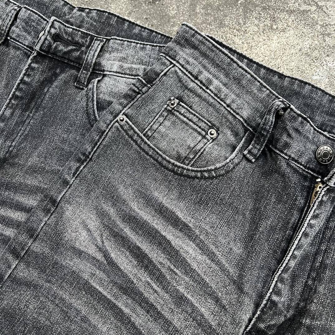 DC Retro Black Bamboo Cotton Flared Jeans High Version Faded Lightning Pattern for Men And Women mid Waist Straight Pants_mkmklike.com