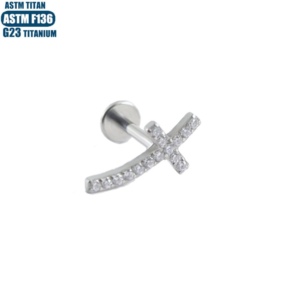 Silver pointed spike labret stud material detail