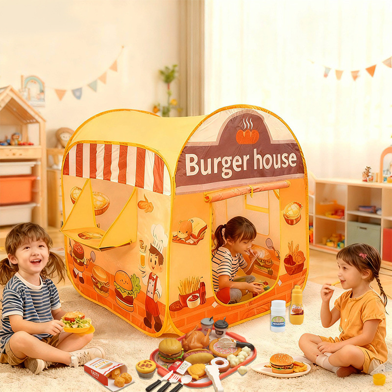 Children's Tent, Hamburger Playhouse, Small House, No-installation, Foldable, For Boys Girls, Pretend Play, Indoor And_voghion.com