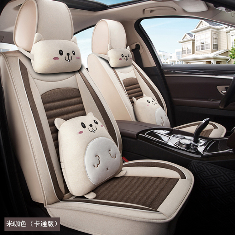Car Seat Cushion, Universal for All Seasons, New Full-Coverage Car Seat Cover, Special Cushion, Summer Linen Fabric Cotton Seat Cover