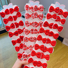 小香风红色新年款发夹皮筋节日喜庆儿童发饰小女孩蝴蝶结发圈对夹