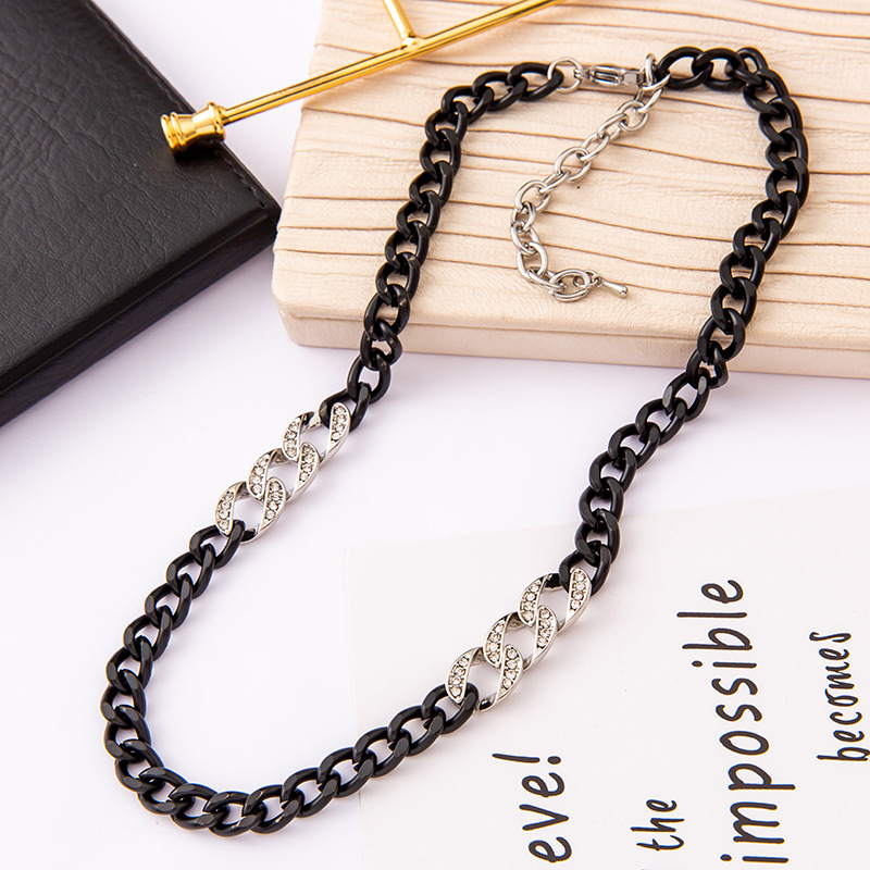 304 Stainless Steel Chain Material Cuban Link Chain Curb Chain Chain Type Classic Style Solid Color Titanium Steel Inlay Zircon Men's Chain Necklace Men Chain Necklaces